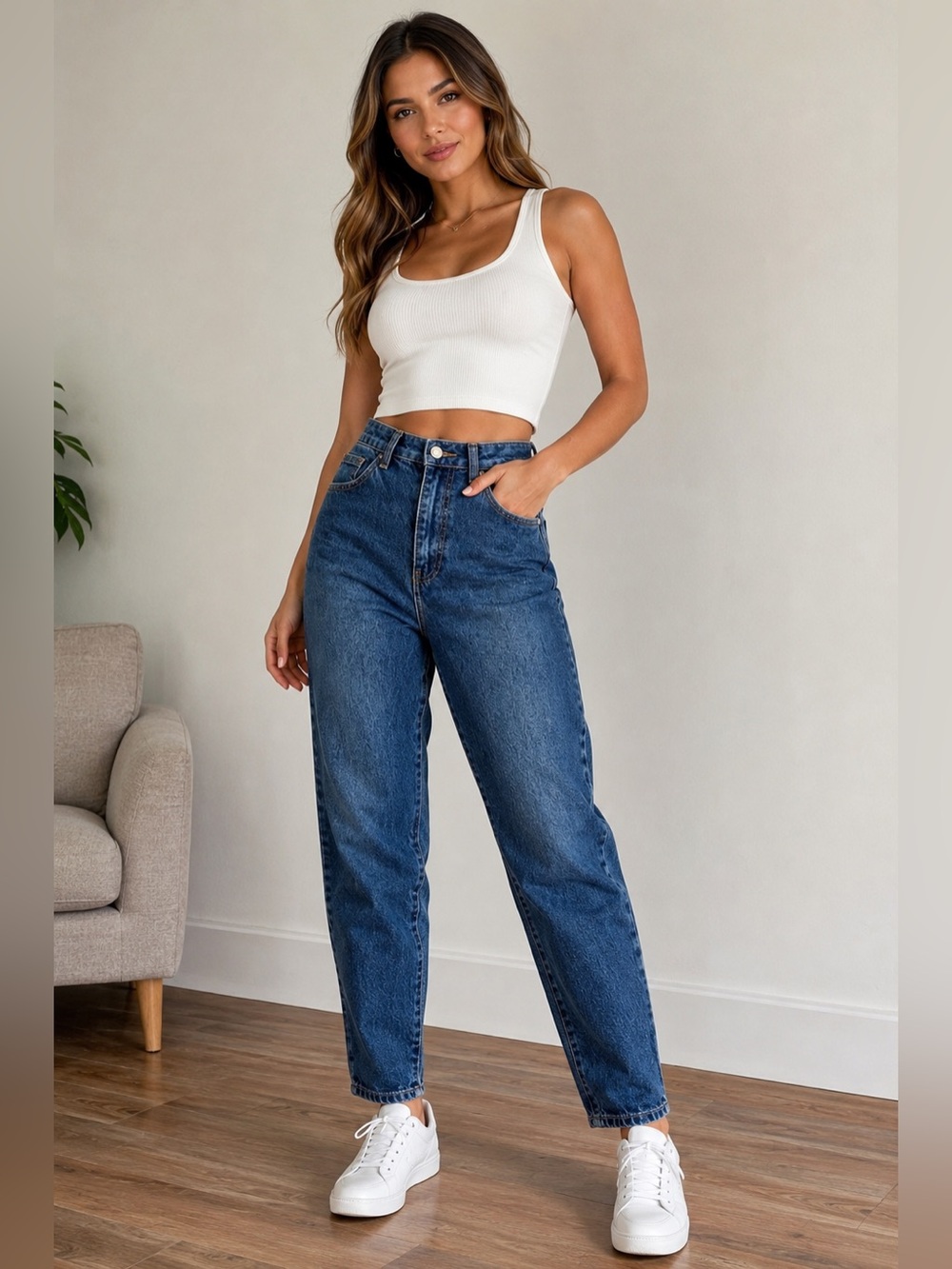 RIOT High Rise Mom Jeans Medium Wash Tapered Leg Size 8